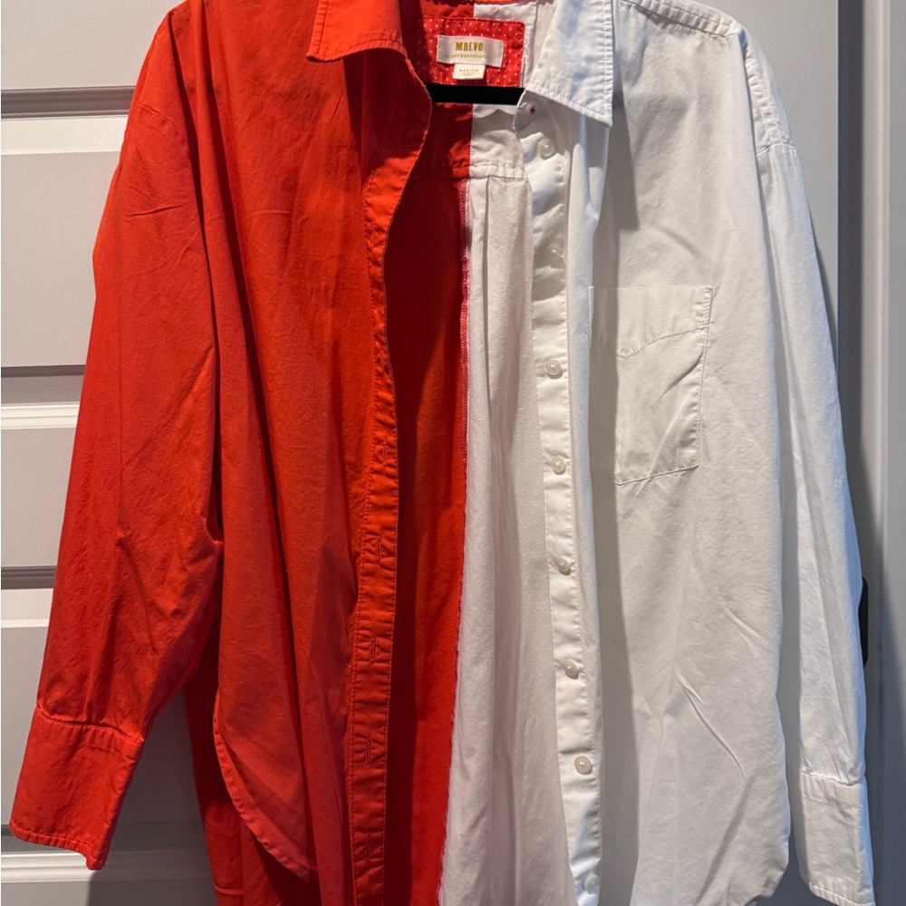 Maeve Anthropologie Two-Tone orange and White Button Down Shirt